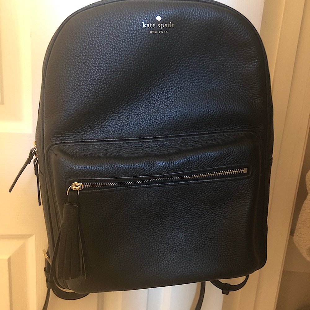 Full size black leather kate spade backpack EUC